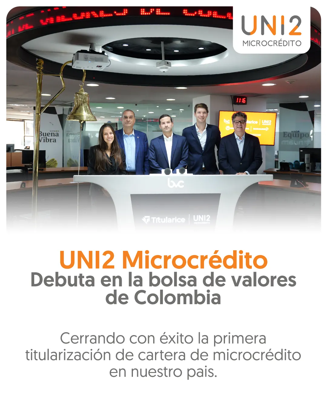 UNI2 Microcrédito debuta en la bolsa de valores de Colombia